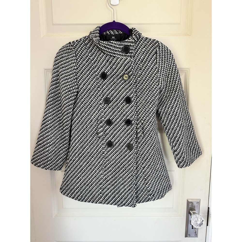Vintage Amy Byer Pea Coat‎ Girls Black And White Double Breasted Size S NO BELT - Picture 3 of 10